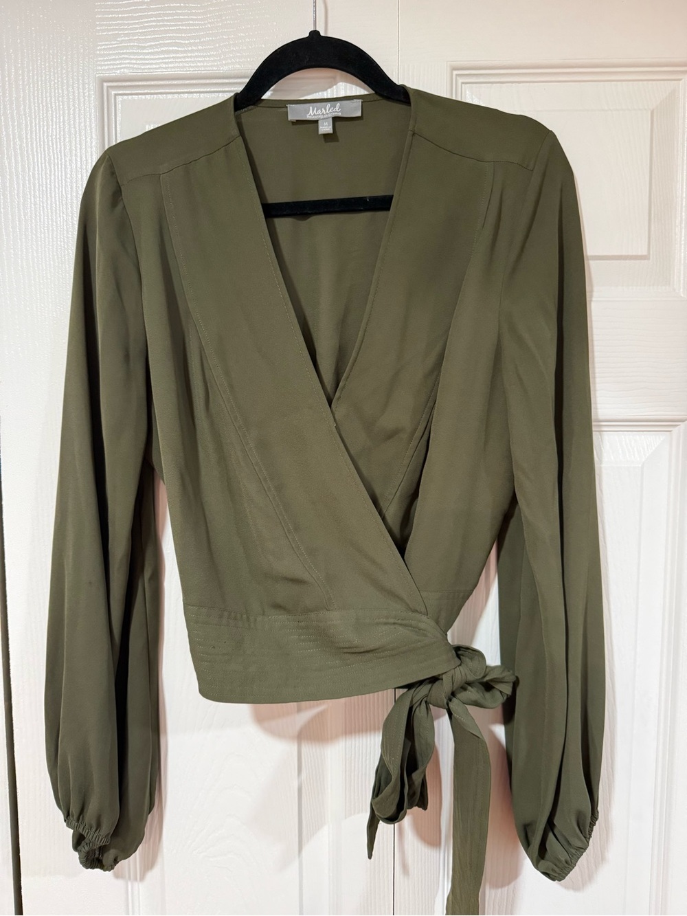 Marled Olive Green Wrap Blouse with Side Tie